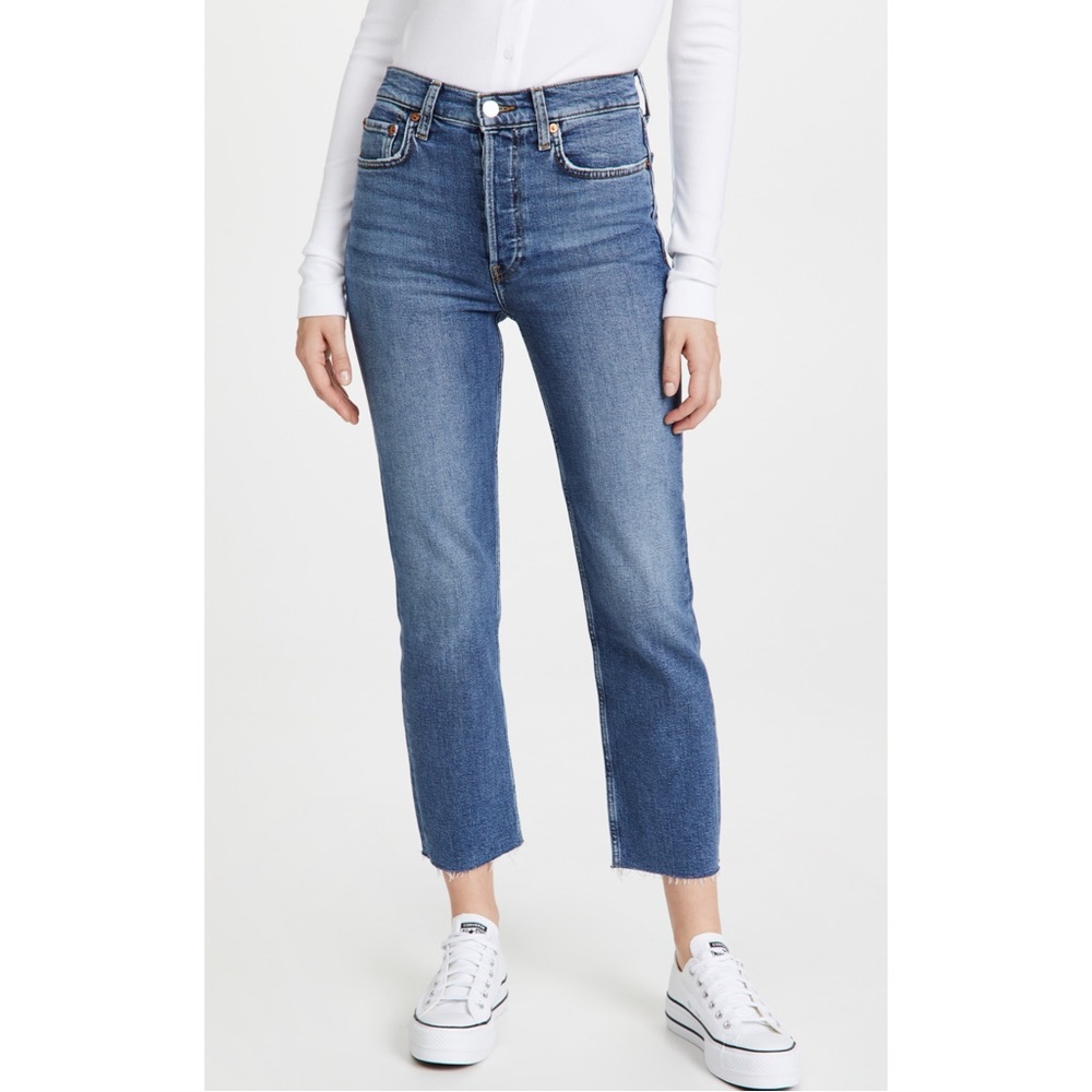 RE/DONE | $265 High Rise Comfort Stretch Stove Pipe Jeans in Mid 70s, Size 27
